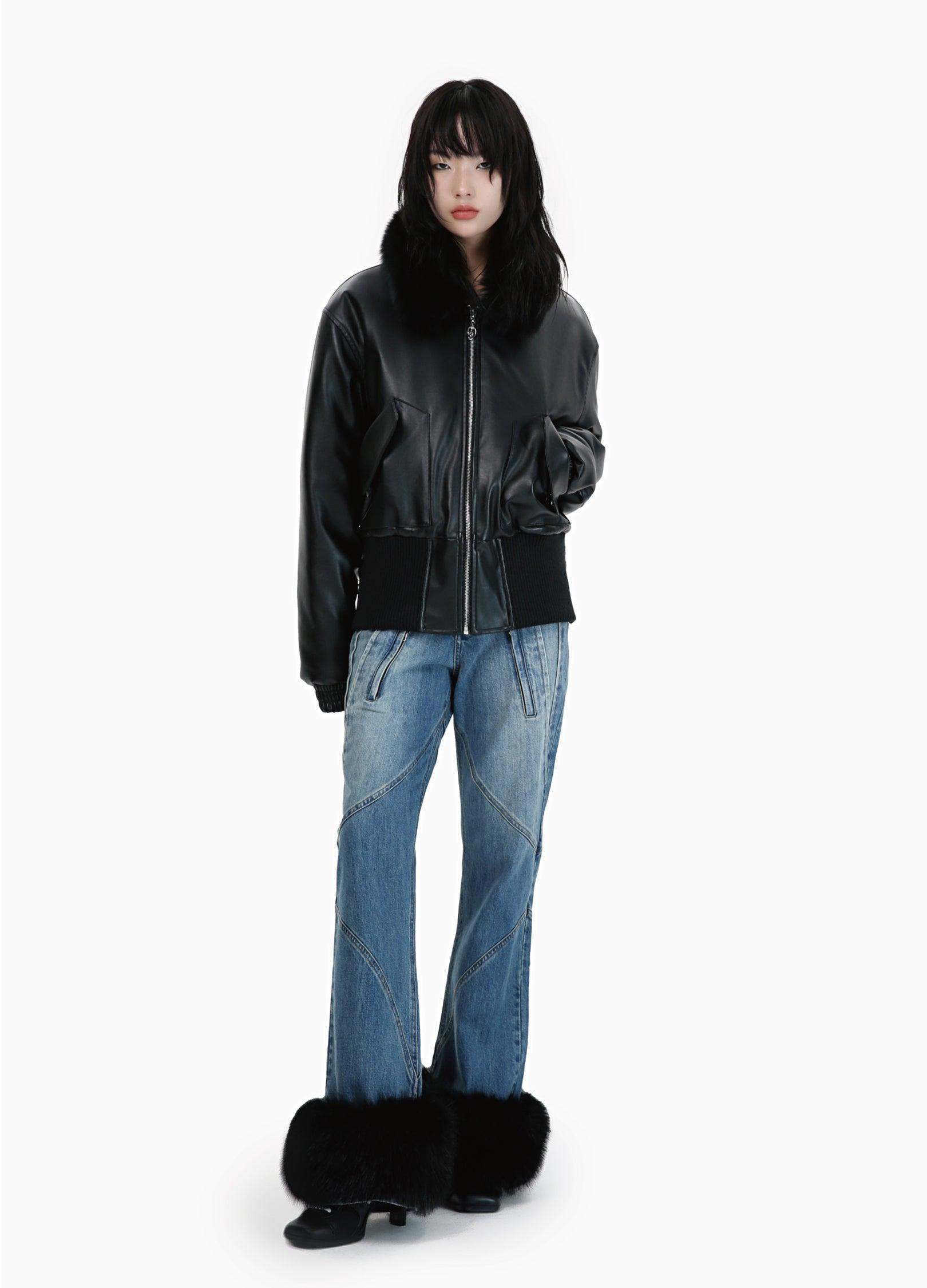 Winter-Ready Pu Leather Jacket With Removable Fur Collar - sneakershuborg