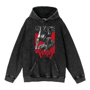 Heavyweight Washed Worn Berserk Fury Anime Street Retro Cotton Hoodie - sneakershuborg