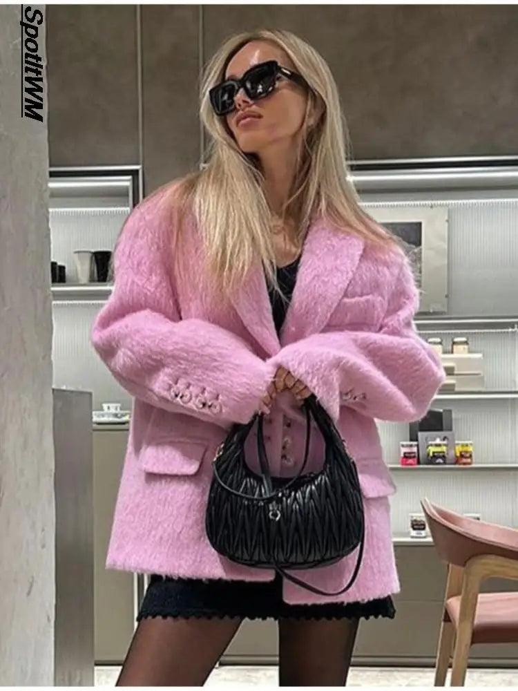 Sneakershub Fashion Pink Woolen Winter Jacket Women eprolo