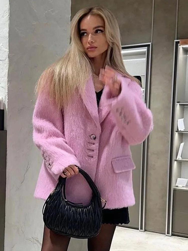 Sneakershub Fashion Pink Woolen Winter Jacket Women eprolo