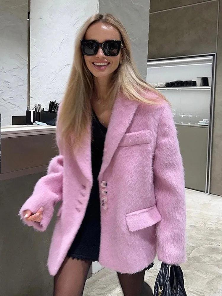 Sneakershub Fashion Pink Woolen Winter Jacket Women eprolo