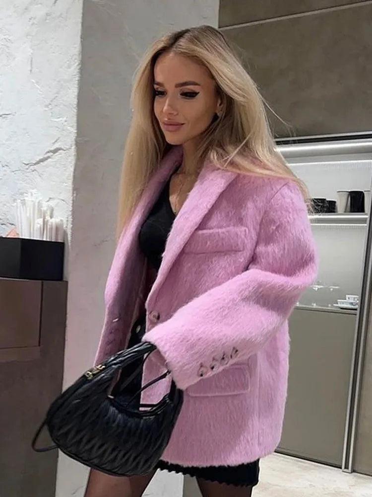 Sneakershub Fashion Pink Woolen Winter Jacket Women eprolo