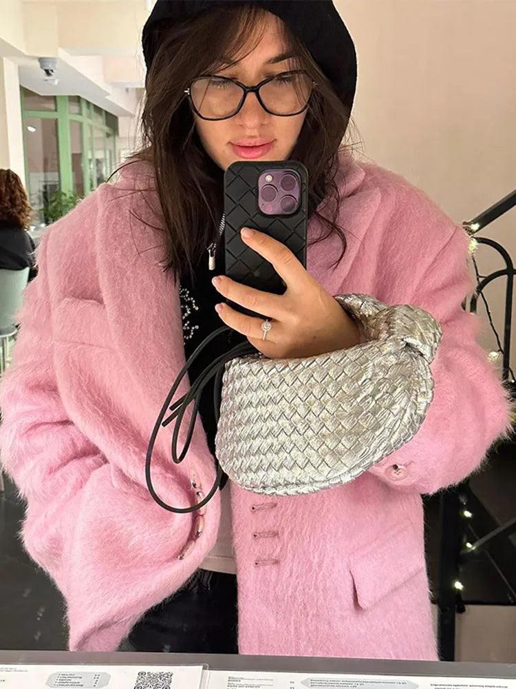 Sneakershub Fashion Pink Woolen Winter Jacket Women eprolo