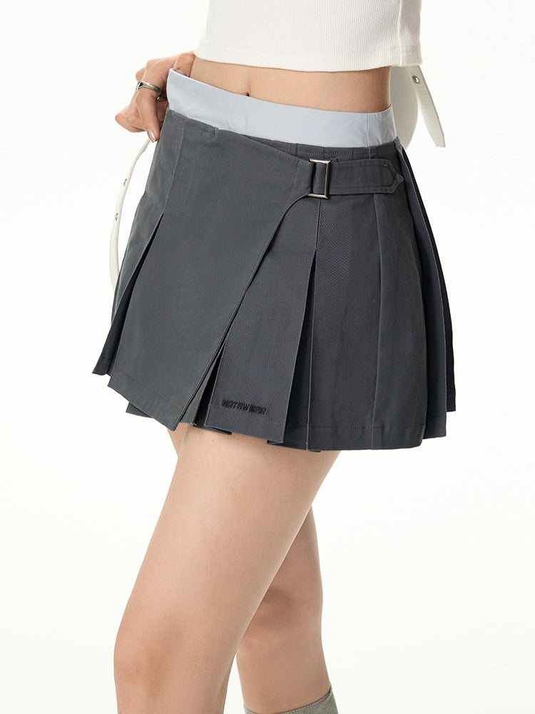 Wrap Pleats Plain Mini-Skirt - sneakershuborg