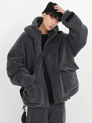 Sneakershub Winter Thick Warm Oversized Dark Grey Sherpa Jacket eprolo