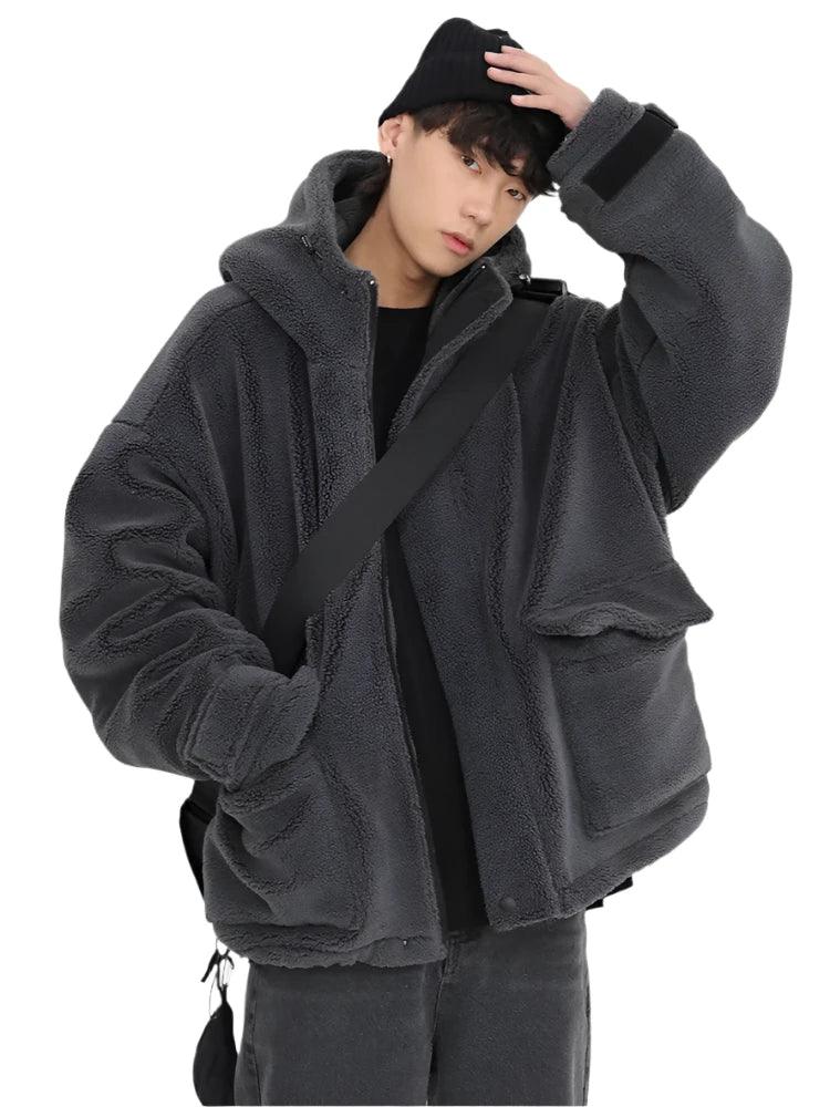 Sneakershub Winter Thick Warm Oversized Dark Grey Sherpa Jacket eprolo