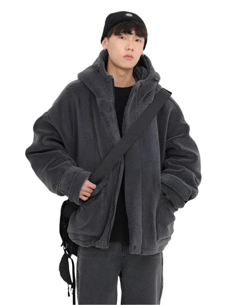 Sneakershub Winter Thick Warm Oversized Dark Grey Sherpa Jacket eprolo