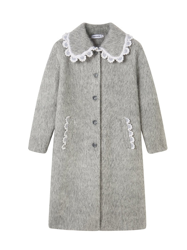 Wool Coat With Lace Lapel - sneakershuborg