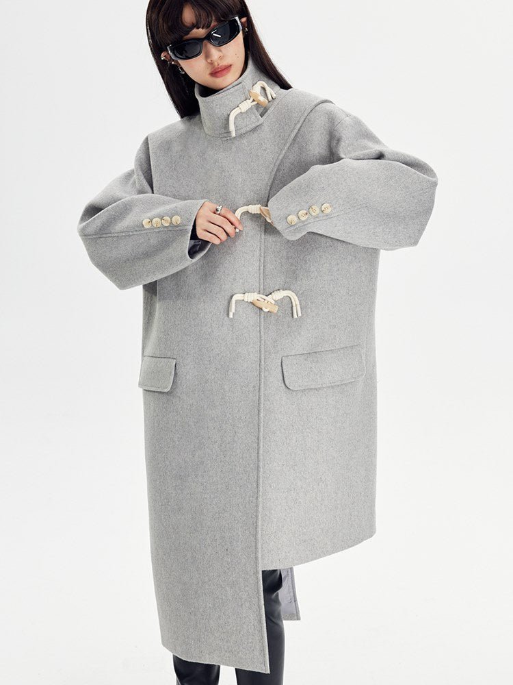 Woolen Coat With Horn Button - sneakershuborg