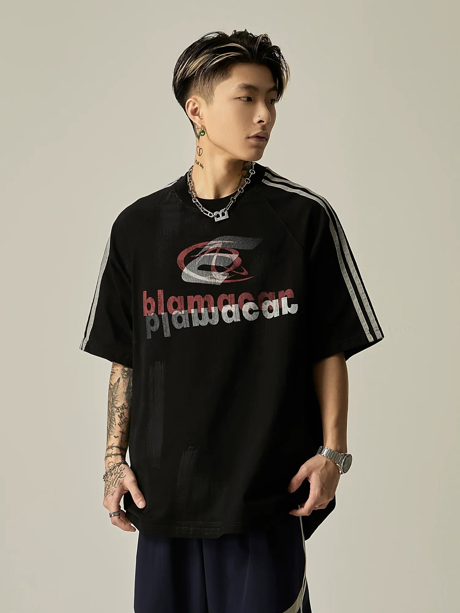 Blamacal Triple Stripe Oversized Logo Tee sneakershuborg