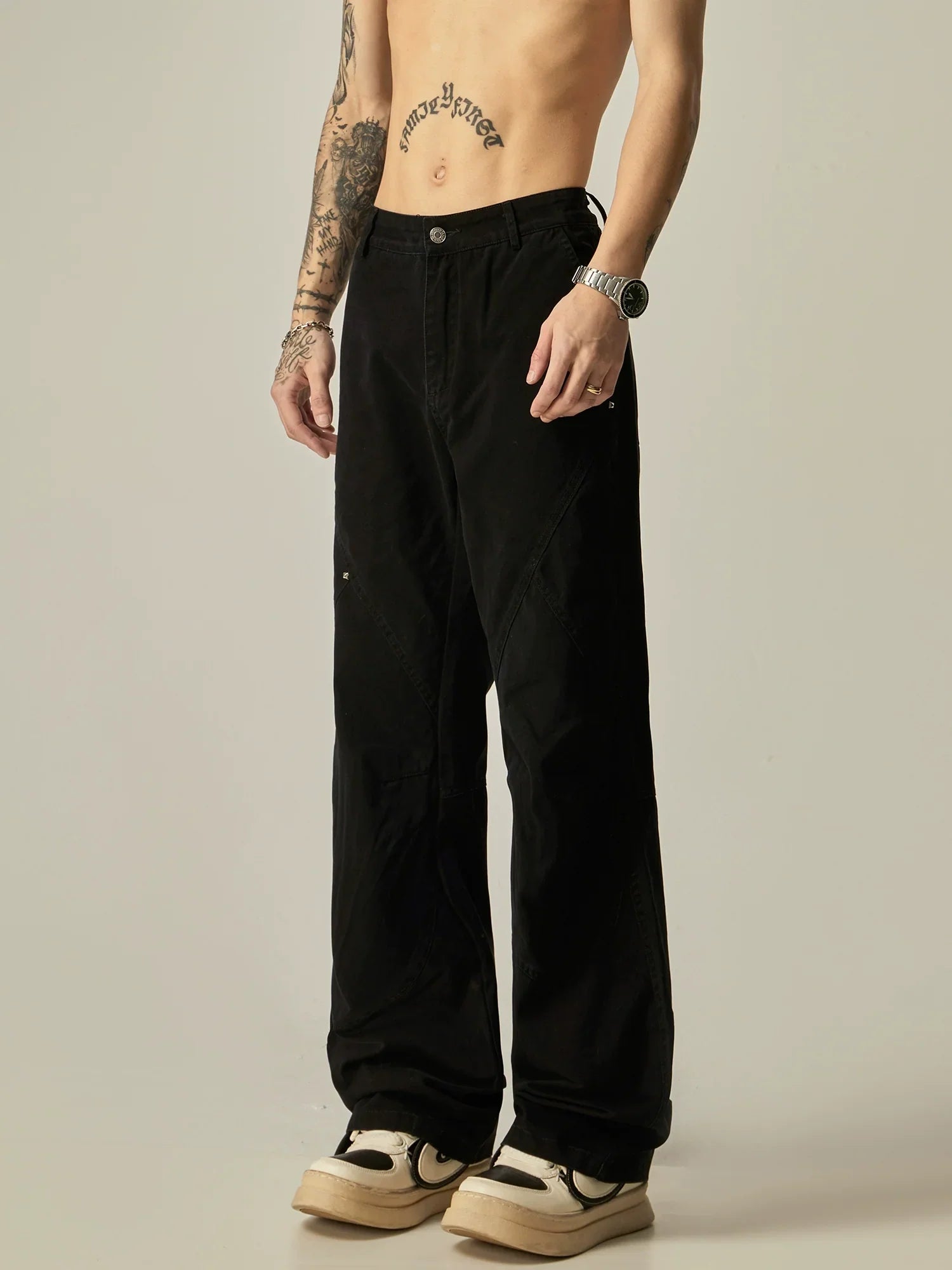 Wide-Leg Paneled Black Trousers sneakershuborg