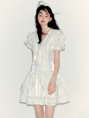 Rose Streamer Puff Sleeve V-Neck Dress - sneakershuborg