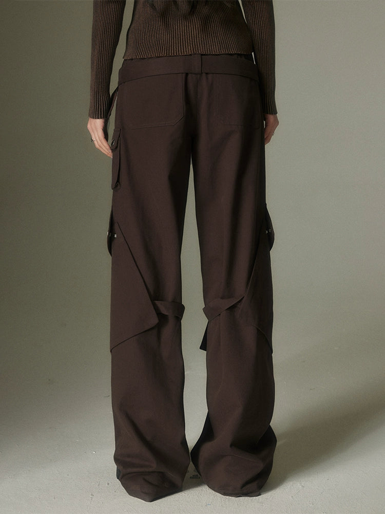 Wide Leg Double Belted Straight Fit Trousers - sneakershuborg