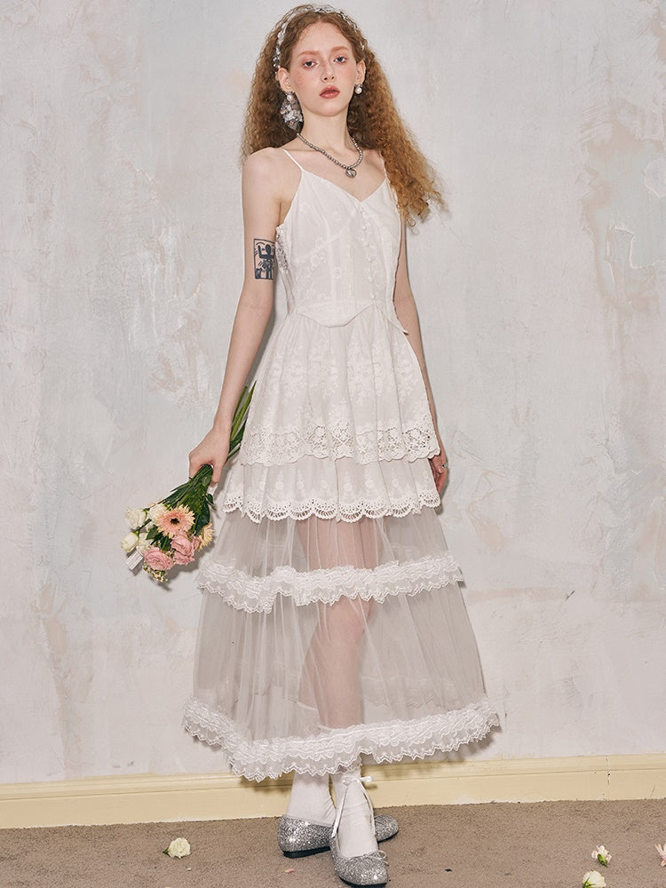 Romantic Hollow Embroidery Lace Camisole Dress - sneakershuborg