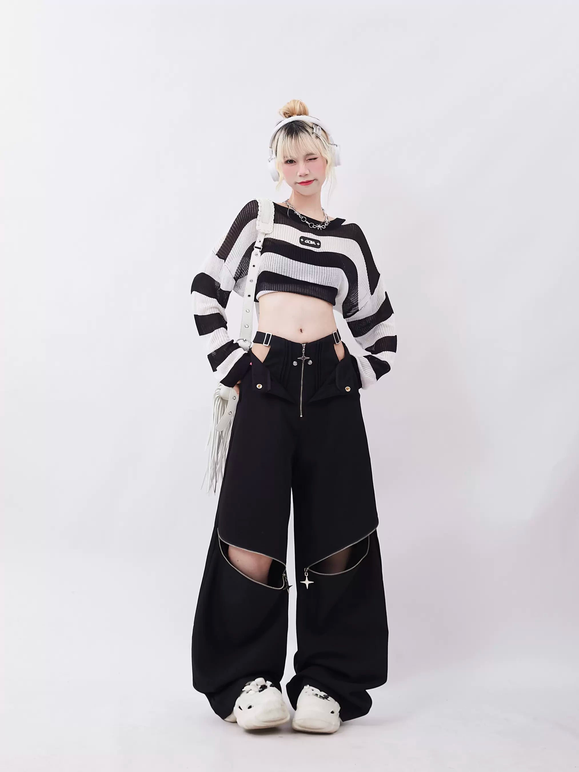 Zipper Two-Wear Wide Leg Casual Pants - sneakershuborg