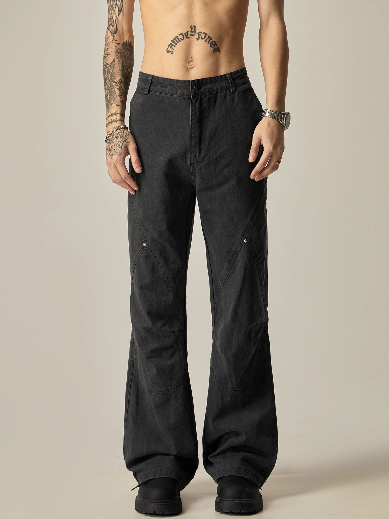 Wide-Leg Paneled Black Trousers sneakershuborg