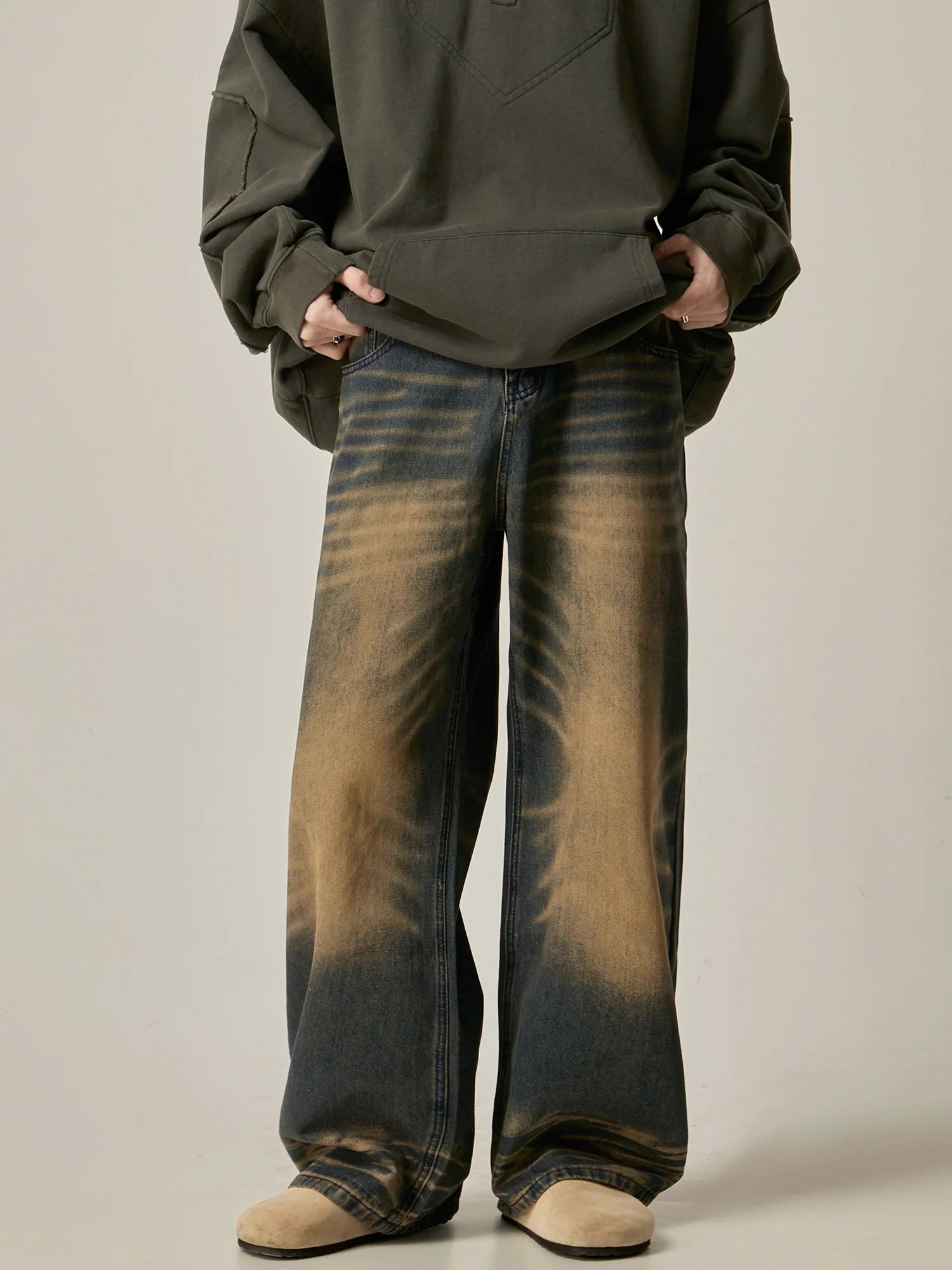 Tie-Dye Effect Wide-Leg Denim Jeans sneakershuborg