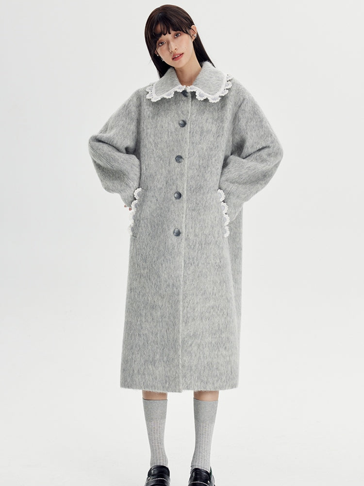 Wool Coat With Lace Lapel - sneakershuborg