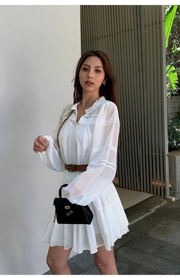 Summer French Style White Shirt Dress - sneakershuborg