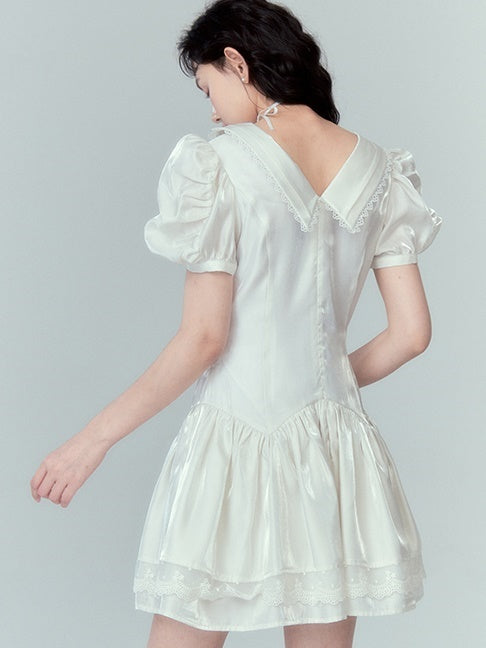 Rose Streamer Puff Sleeve V-Neck Dress - sneakershuborg