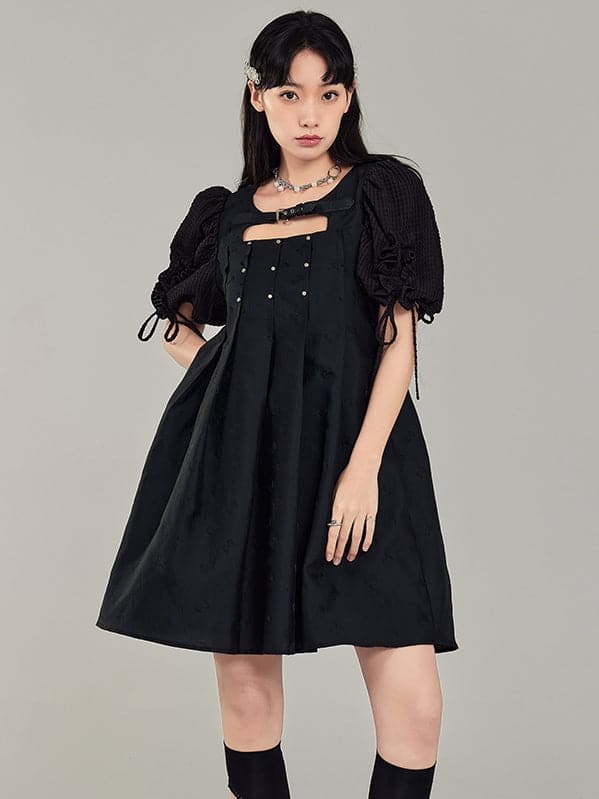 Black Leather Rivet Buckle Dress - sneakershuborg