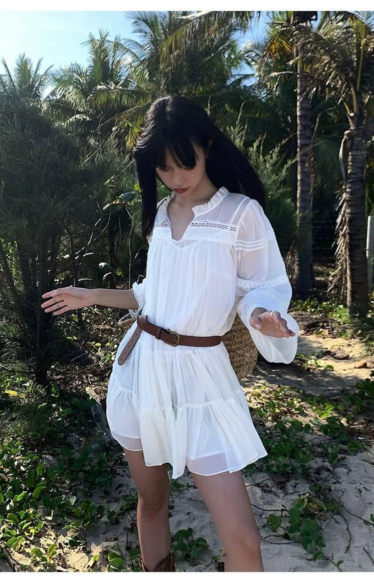 Summer French Style White Shirt Dress - sneakershuborg