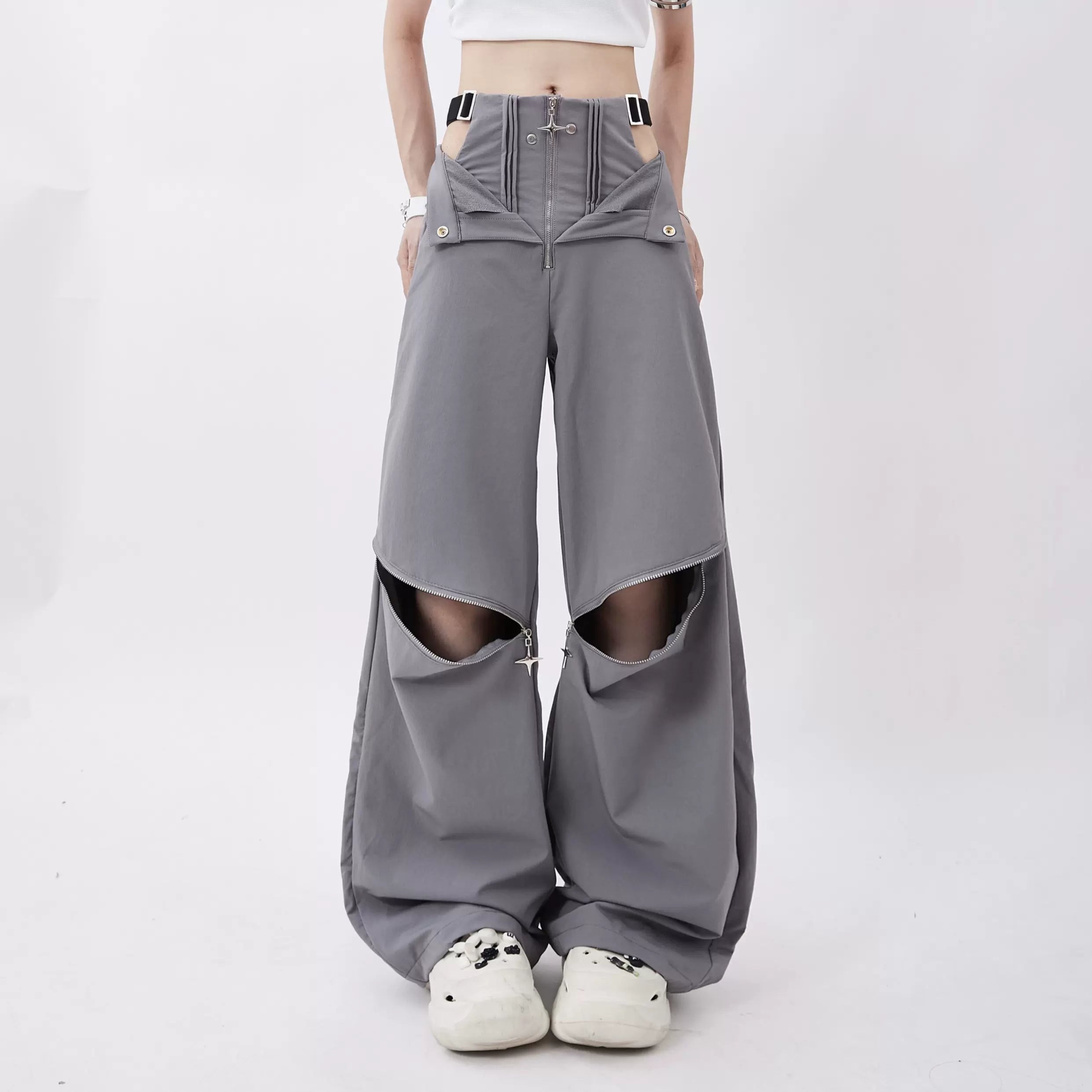 Zipper Two-Wear Wide Leg Casual Pants - sneakershuborg