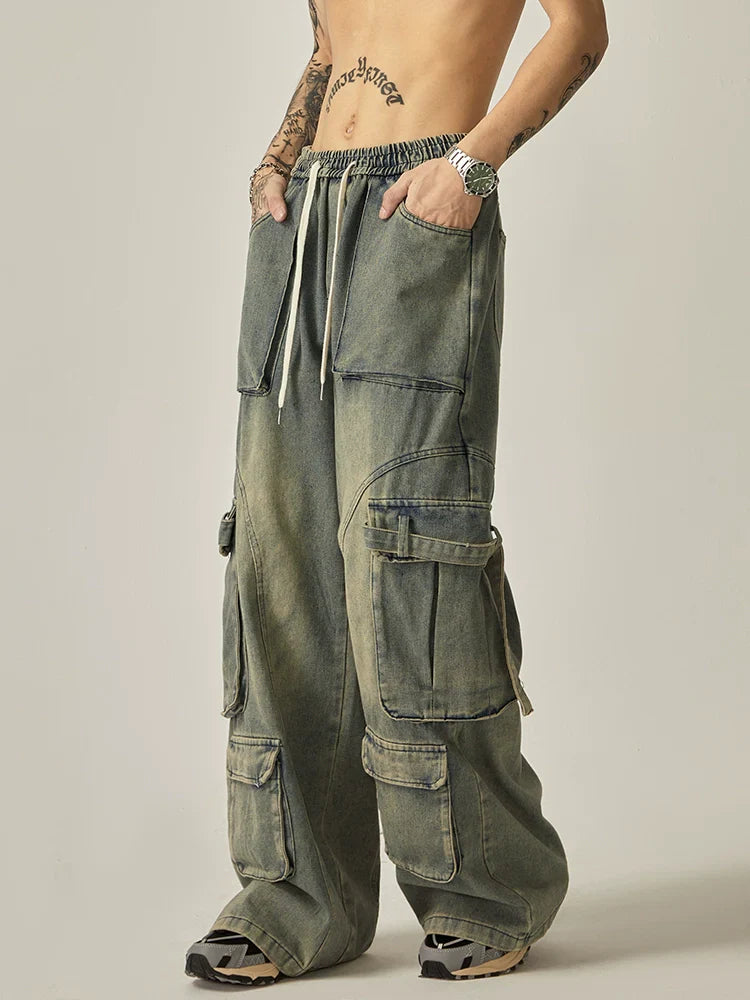 Oversized Washed Denim Cargo Pants sneakershuborg