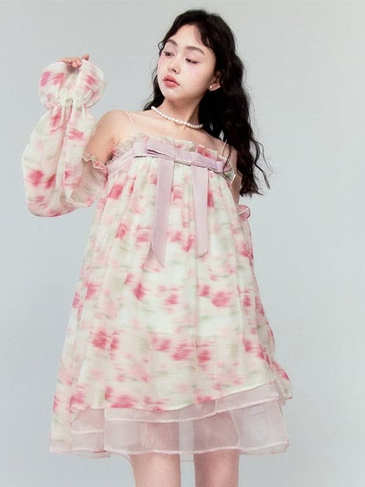 Romantic Lace Floral Dress With Irregular Hem And Ribbon - sneakershuborg