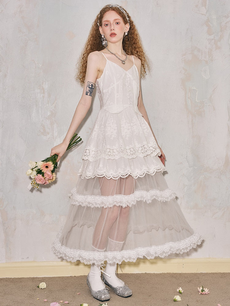 Romantic Hollow Embroidery Lace Camisole Dress - sneakershuborg