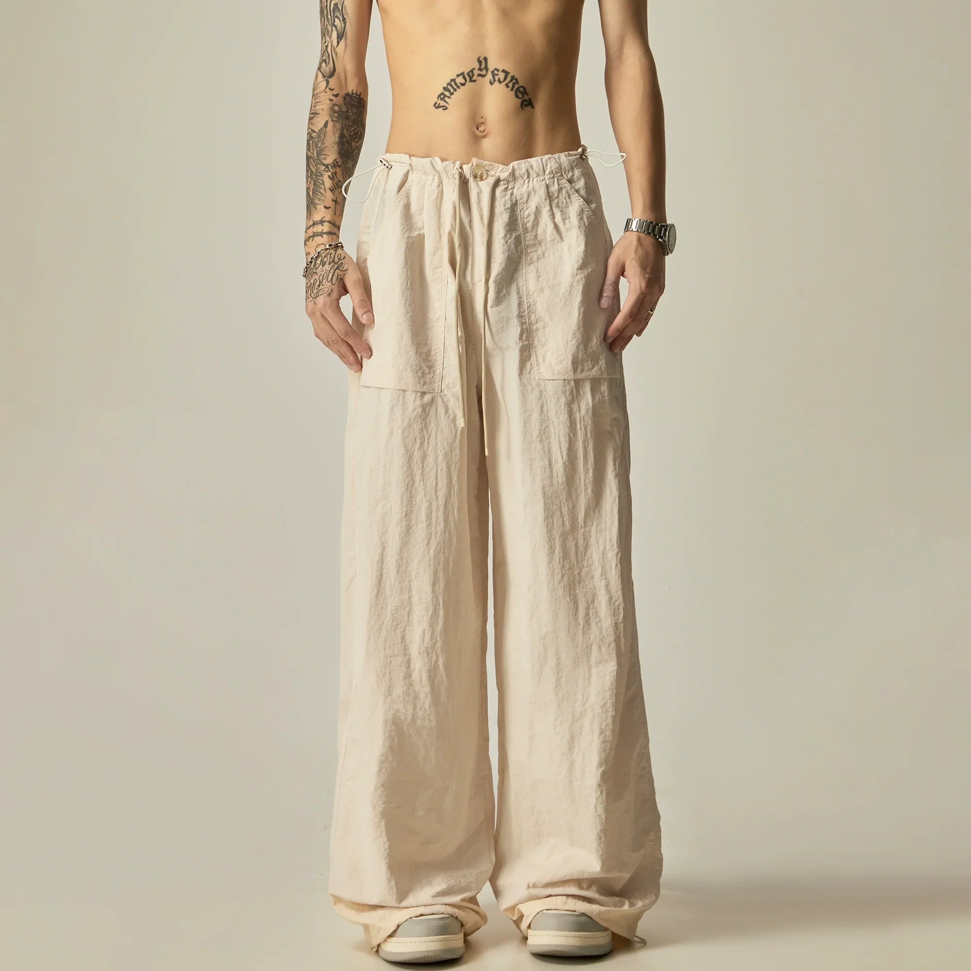 Wide-Leg Linen Drawstring Lounge Pants sneakershuborg