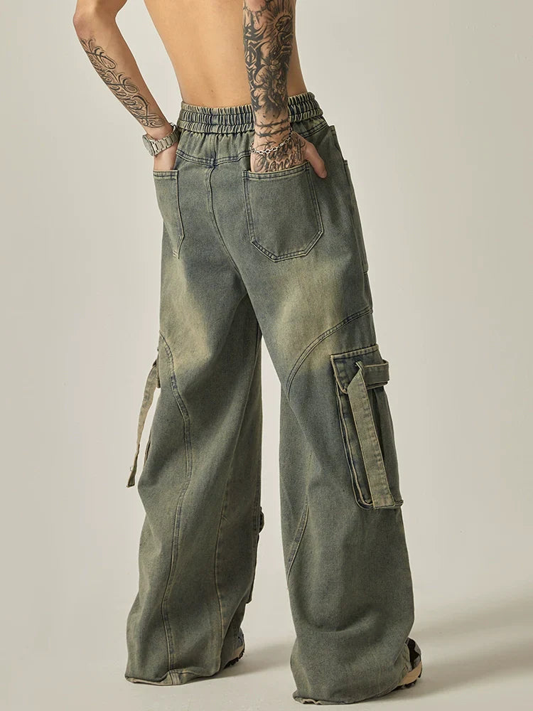 Oversized Washed Denim Cargo Pants sneakershuborg