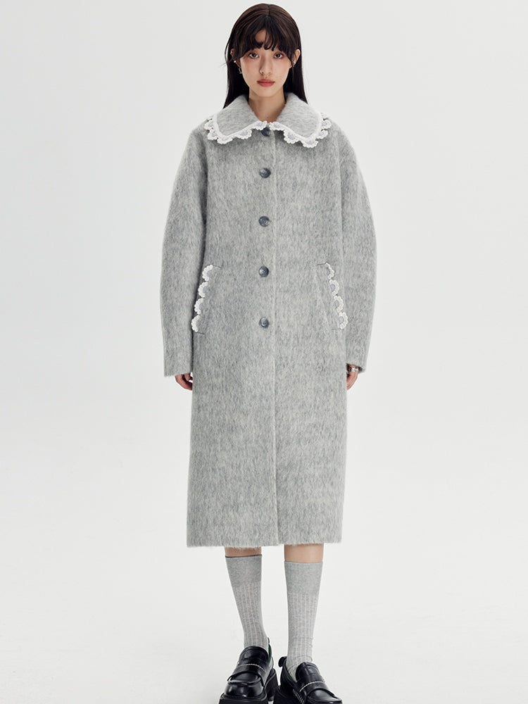 Wool Coat With Lace Lapel - sneakershuborg