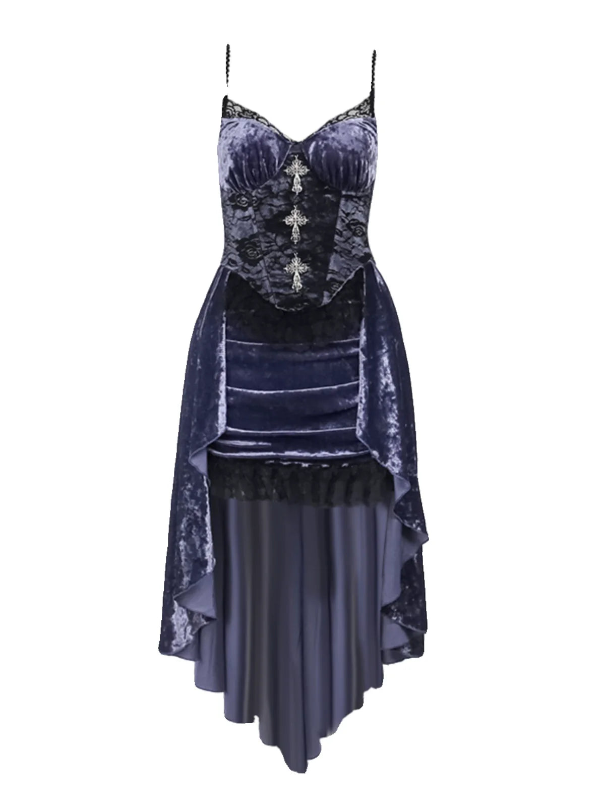 Wannathis Gothic Velvet Corset Dress Set - Purple High-Low Gown With Lace Trim And Black Lace Bolero - sneakershuborg