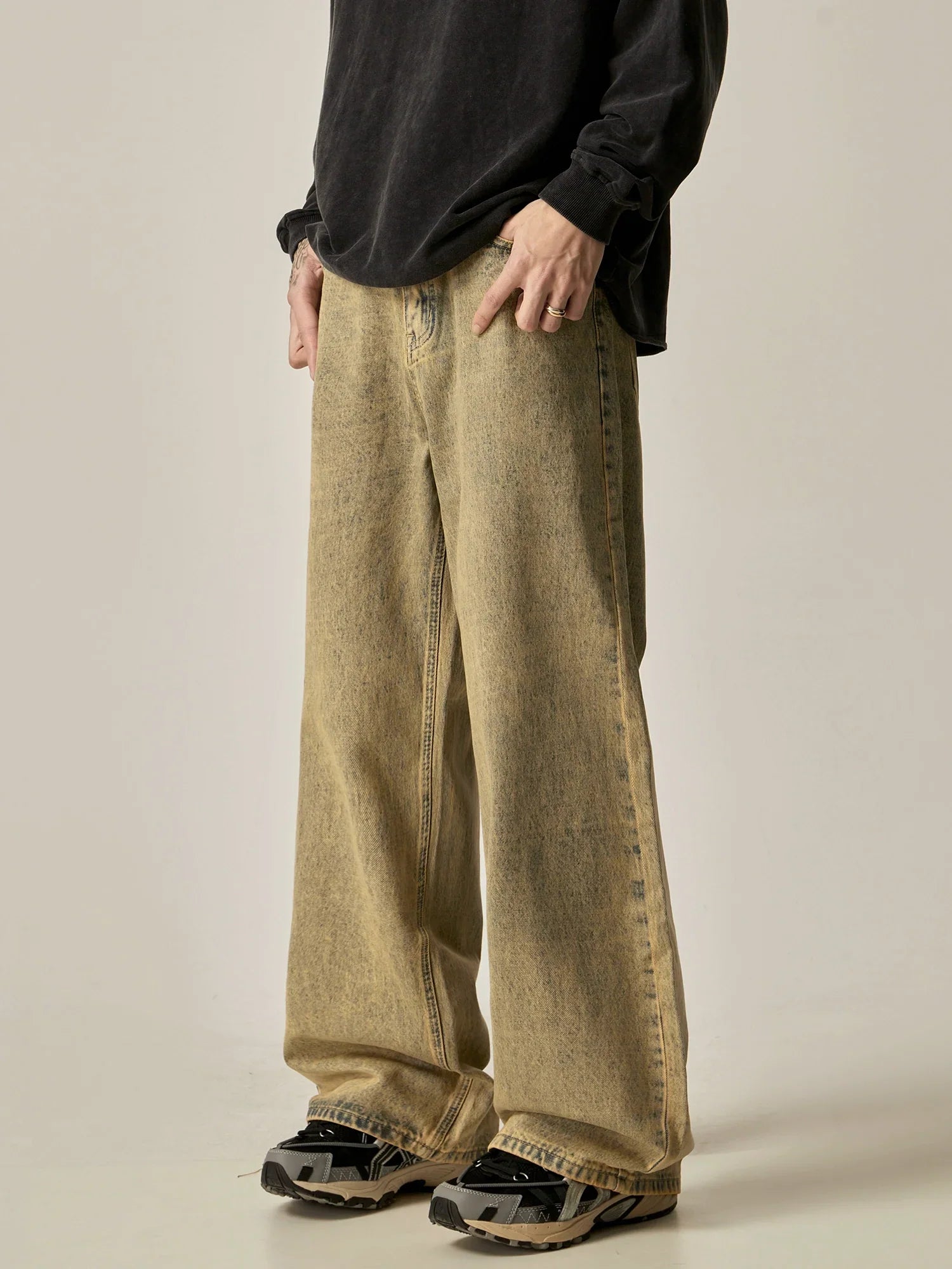 Vintage Wheat Wide-Leg Relaxed Fit Jeans sneakershuborg