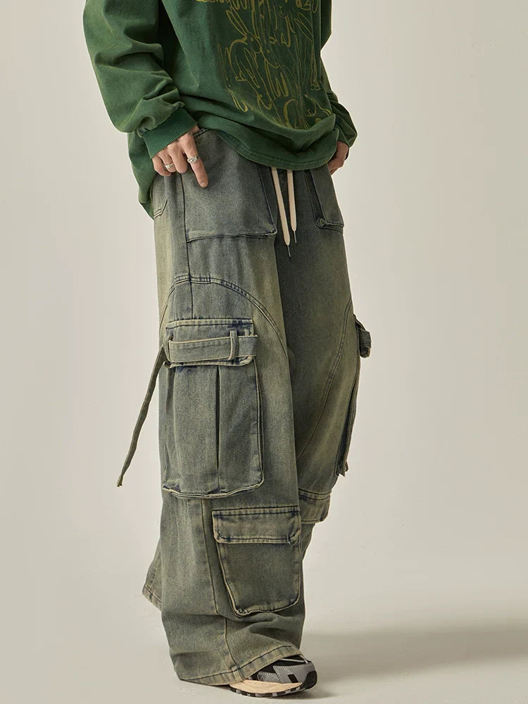 Oversized Washed Denim Cargo Pants sneakershuborg