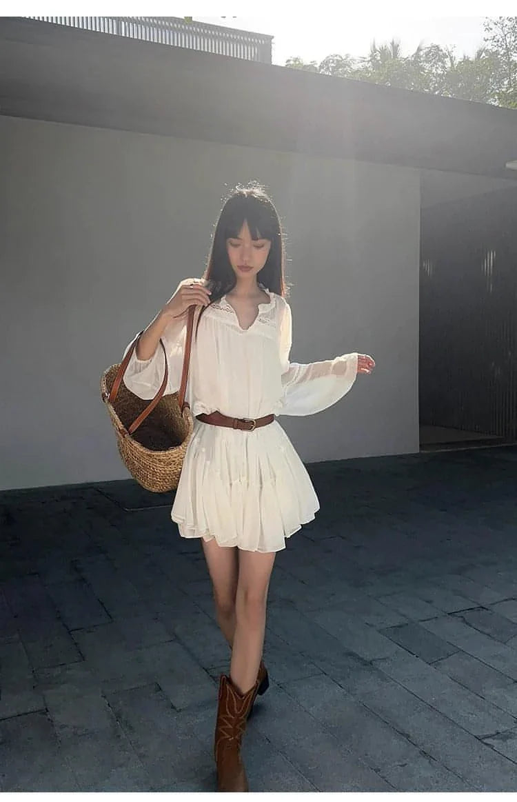 Summer French Style White Shirt Dress - sneakershuborg