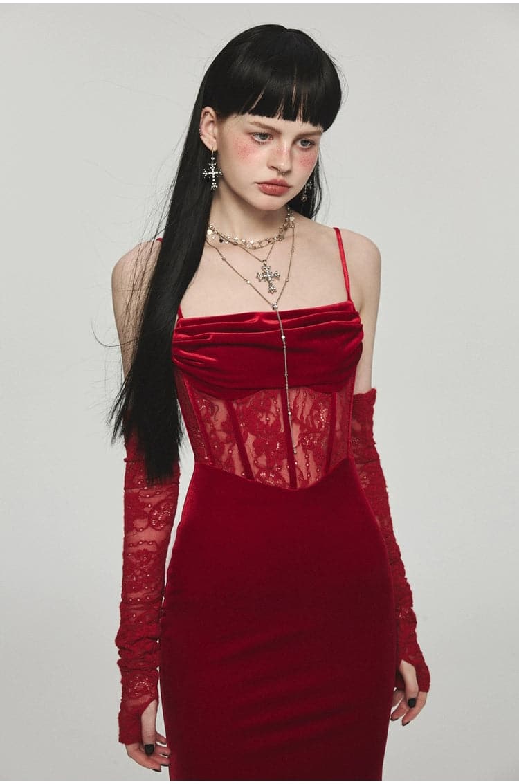 1Jinn Velvet Dress With Fishbone Straps - sneakershuborg