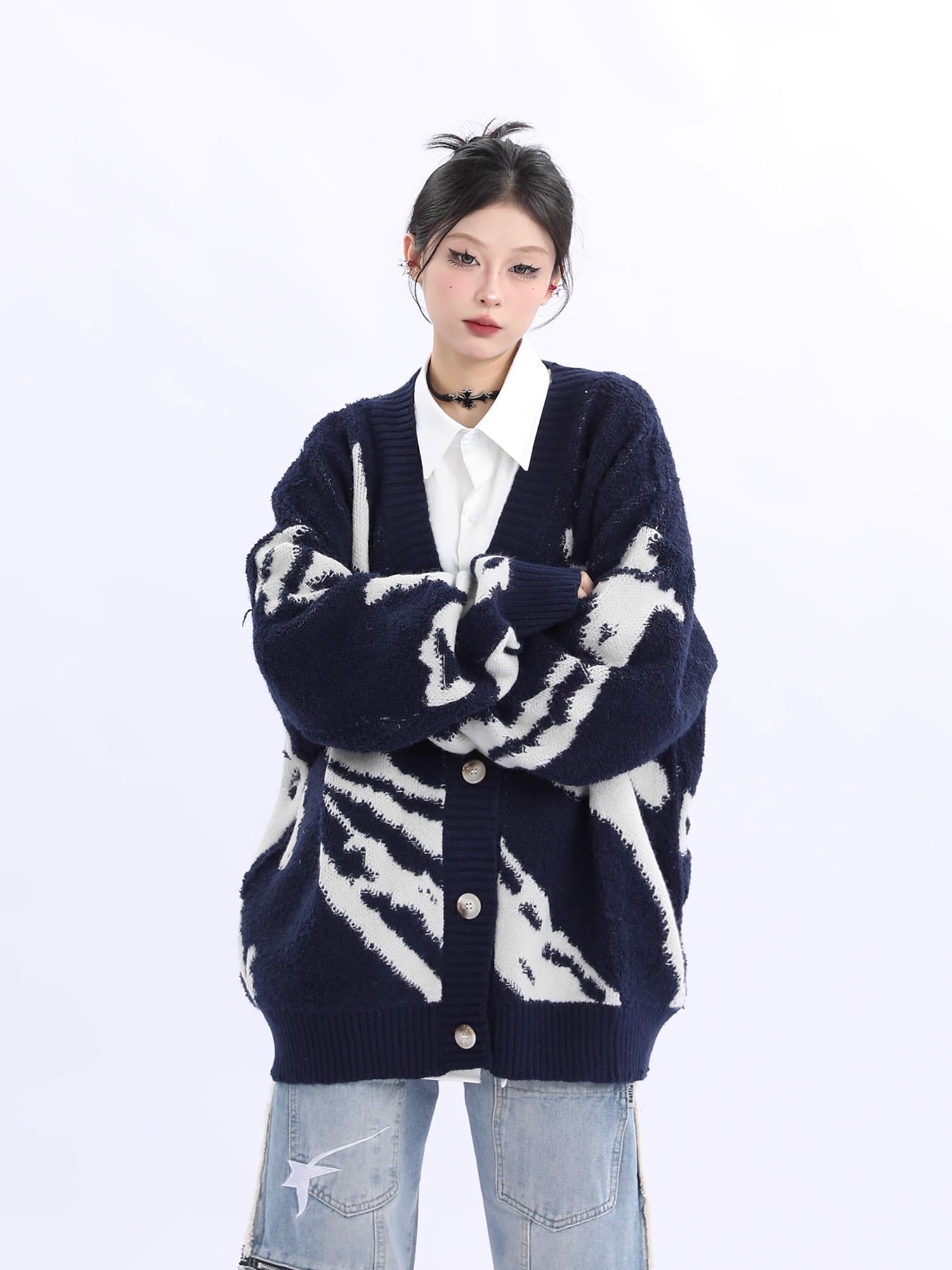 Abstract Pattern Knit Cardigan sneakershuborg