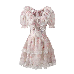 Sweet Romantic Lace Ruffle Waist Dress - sneakershuborg