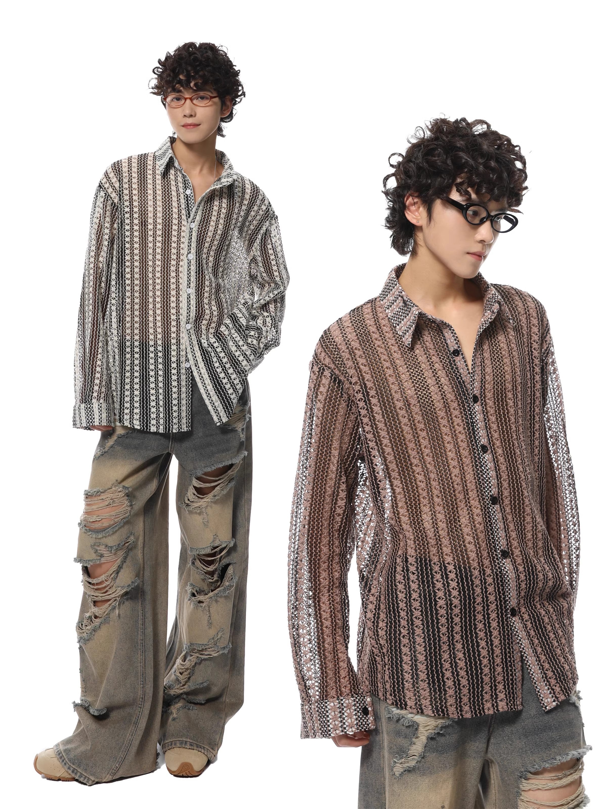 Sheer Patterned Button-Up Shirt sneakershuborg