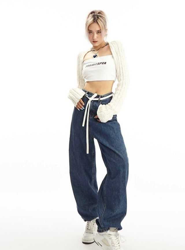 Wide-Leg Belted Denim Jeans sneakershuborg