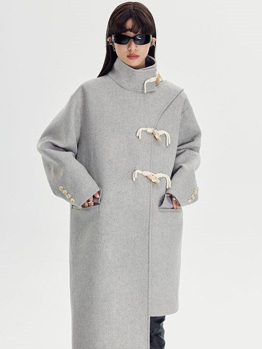 Woolen Coat With Horn Button - sneakershuborg