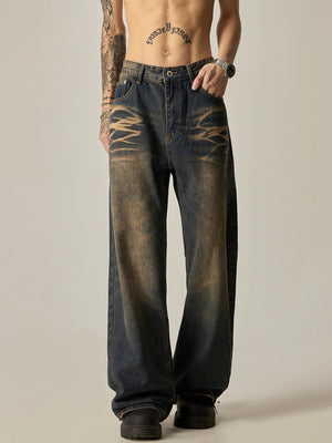 Distressed Wide-Leg Vintage Wash Jeans sneakershuborg