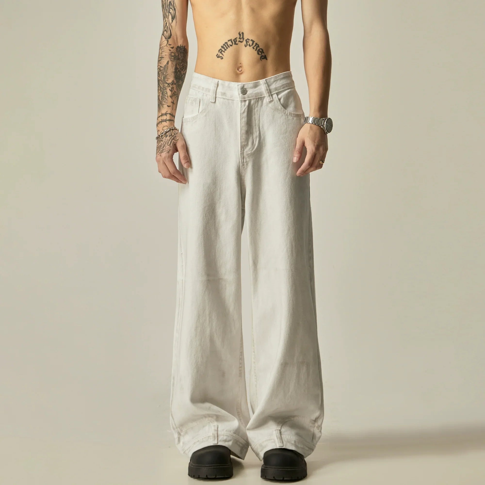 Ivory Linen Blend Ultra-Wide Leg Trousers sneakershuborg