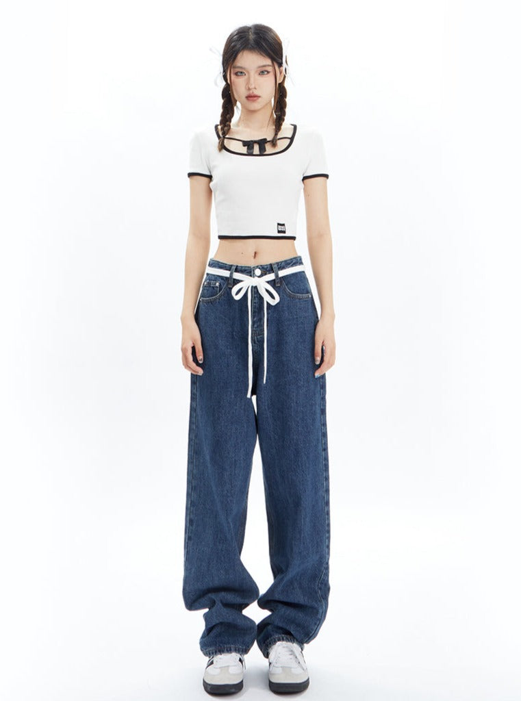 Wide-Leg Belted Denim Jeans sneakershuborg