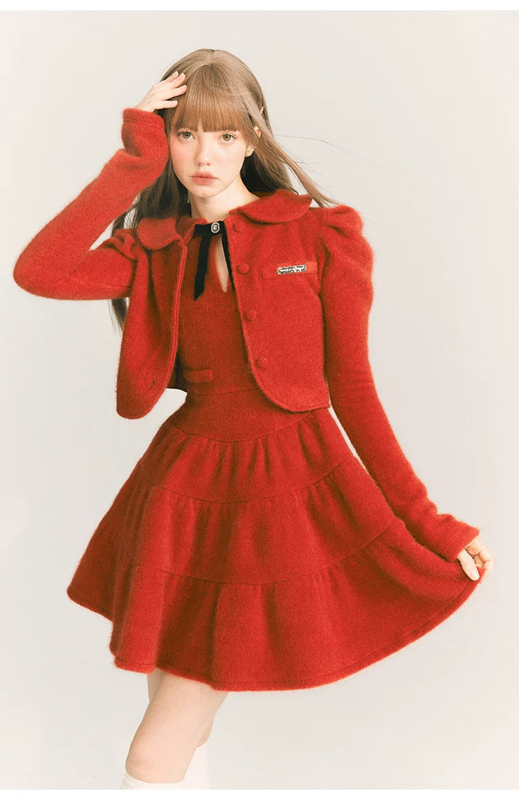 Velvet Dress With Doll Collar In Wine Red - sneakershuborg