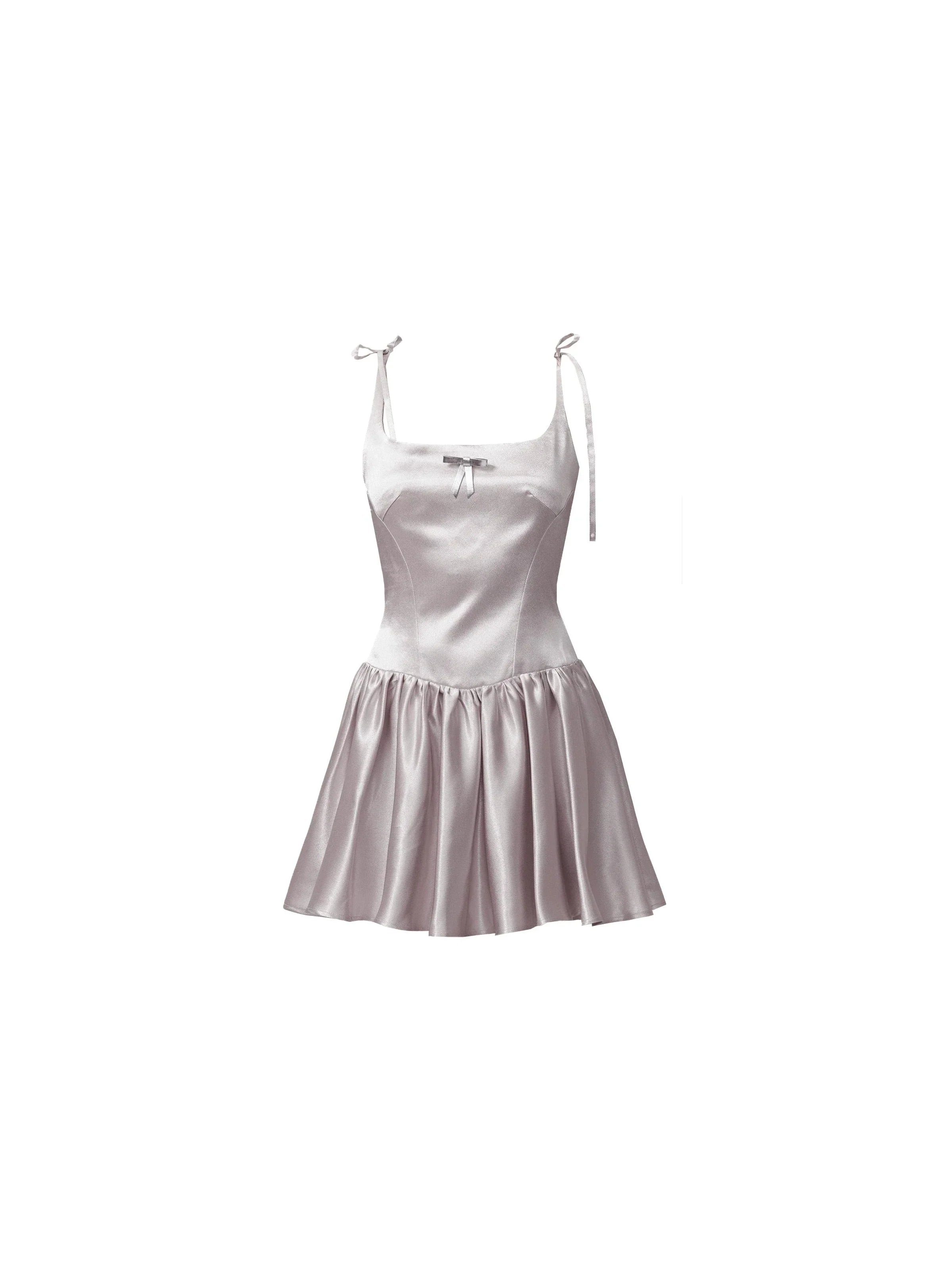 Silvery Gray Satin Mini Dress with Tie Straps sneakershuborg