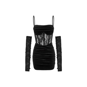 1Jinn Velvet Dress With Fishbone Straps - sneakershuborg