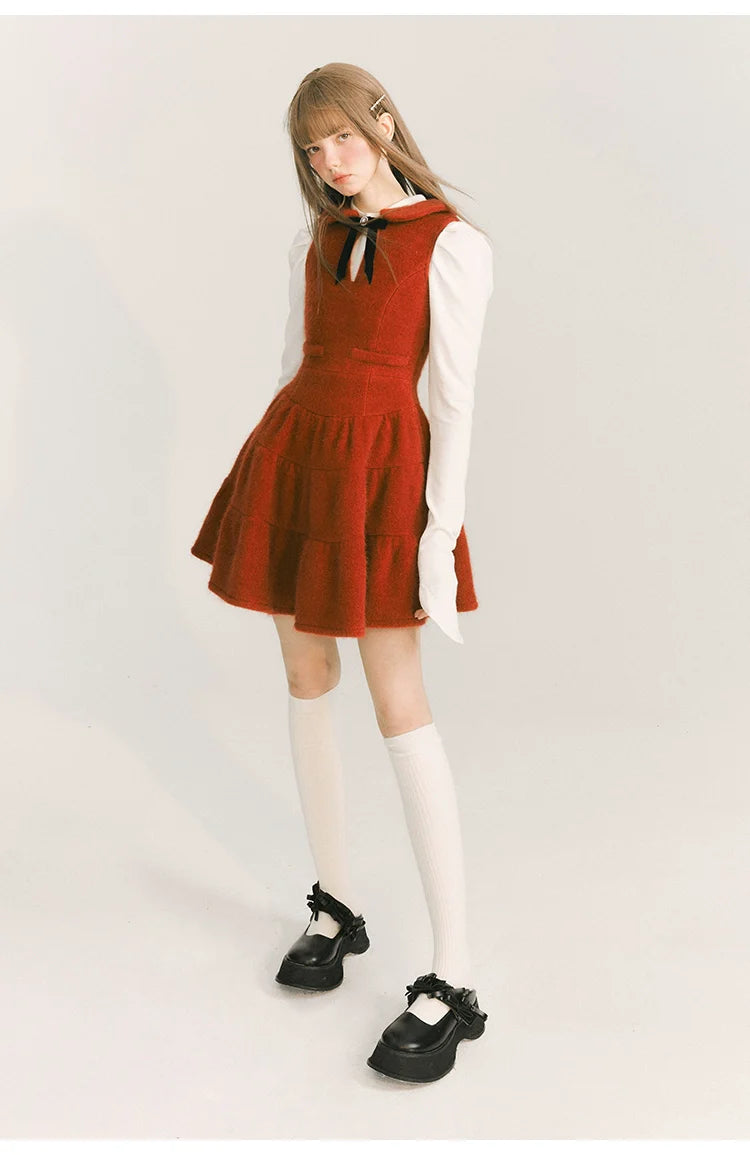 Velvet Dress With Doll Collar In Wine Red - sneakershuborg